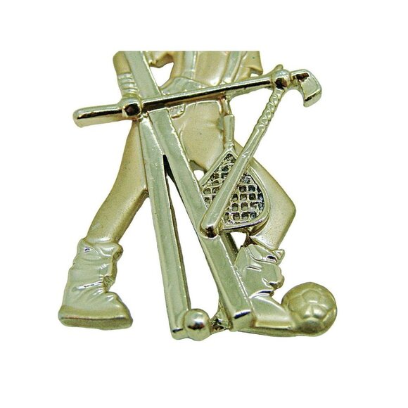 Vintage AJC Womens Golden Girl Tennis Soccer Golf Ski Hockey Brooch Pin 1.5X2.5" - Picture 3 of 10